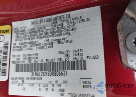 2013 Lincoln Mkz из США, поврежденный, VIN 3LN6L2G95DR806631